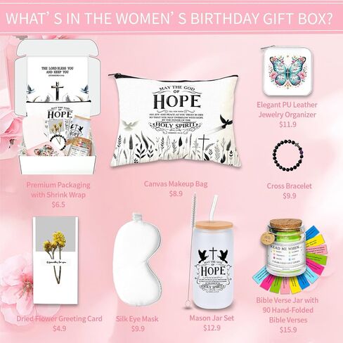 Christian Gifts for Women - 7-Piece Gift Box with Bible Verse Jar, Tote Bag, Cross Bracelet, Mason Jar, and More, Perfect for Birthday, Get Well, Christmas, Mother’s Day, and Religious Occasions in Saudi Arabia