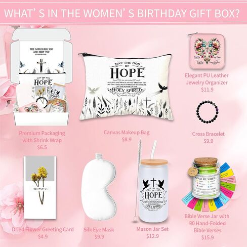 Christian Gifts for Women - 7-Piece Gift Box with Bible Verse Jar, Tote Bag, Cross Bracelet, Mason Jar, and More, Perfect for Birthday, Get Well, Christmas, Mother’s Day, and Religious Occasions in Saudi Arabia