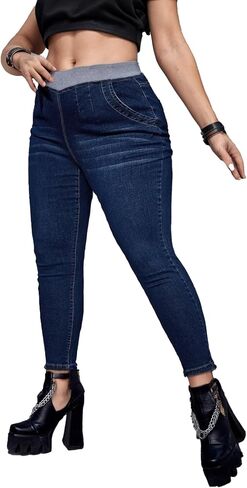 Women's High-Waisted Skinny Jeans, Dark Blue Wash, Size Medium in Saudi Arabia