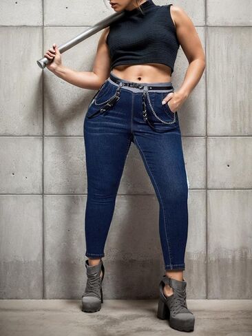 Women's High-Waisted Skinny Jeans, Dark Blue Wash, Size Medium in Saudi Arabia