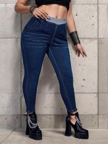 Women's High-Waisted Skinny Jeans, Dark Blue Wash, Size Medium in Saudi Arabia
