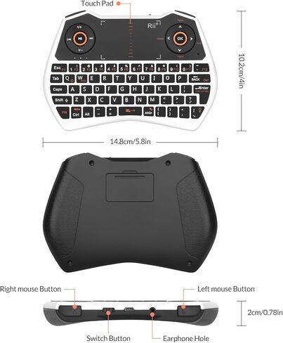 Rii 2.4GHz Mini Wireless Keyboard with Touchpad＆QWERTY Keyboard, Backlit Portable Keyboard Wireless with Remote Control,Built-in Mic and Headphone Port for Online Voice Communication,K28,Black in Saudi Arabia