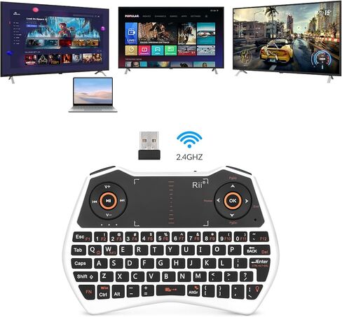Rii 2.4GHz Mini Wireless Keyboard with Touchpad＆QWERTY Keyboard, Backlit Portable Keyboard Wireless with Remote Control,Built-in Mic and Headphone Port for Online Voice Communication,K28,Black in Saudi Arabia