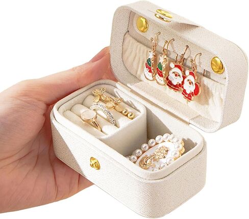 Mini Jewelry Box Organizer with Removable Rings Slots, PU Leather Jewelry Storage Case Travel Size for Women Girls Storage Necklace,Rings,Bracelets, Earrings,(White) in Saudi Arabia