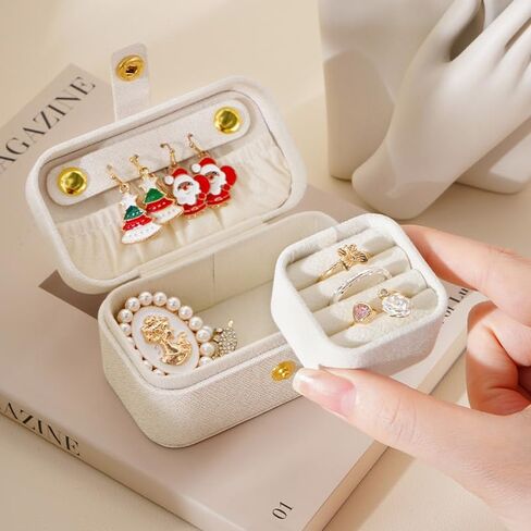Mini Jewelry Box Organizer with Removable Rings Slots, PU Leather Jewelry Storage Case Travel Size for Women Girls Storage Necklace,Rings,Bracelets, Earrings,(White) in Saudi Arabia