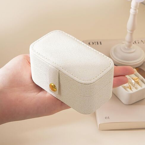 Mini Jewelry Box Organizer with Removable Rings Slots, PU Leather Jewelry Storage Case Travel Size for Women Girls Storage Necklace,Rings,Bracelets, Earrings,(White) in Saudi Arabia
