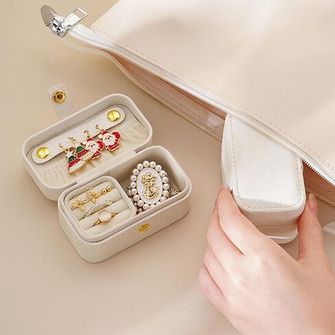 Mini Jewelry Box Organizer with Removable Rings Slots, PU Leather Jewelry Storage Case Travel Size for Women Girls Storage Necklace,Rings,Bracelets, Earrings,(White) in Saudi Arabia