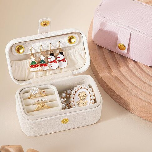 Mini Jewelry Box Organizer with Removable Rings Slots, PU Leather Jewelry Storage Case Travel Size for Women Girls Storage Necklace,Rings,Bracelets, Earrings,(White) in Saudi Arabia