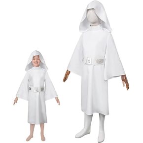 Princess Costume Kids Girls Force Knight Cosplay White Dress Belt Outfit for Birthday Halloween