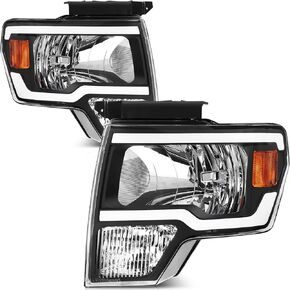 SCITOO Headlights For Ford For F-150 2009-2014 Headlamps Black Housing Amber Reflector Clear Lens Driver and Passenger Side