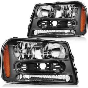 ECCPP Headlight Assembly Pair For Chevrolet Trailblazer 2002-2009,For Chevrolet Trailblazer EXT 2002-2006 Driver and Passenger Side Black Housing Headlamps