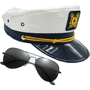 Yacht Captain Hat, Sailor Costume Marine Admiral Cap for Men and Women, Yacht Sunglasses,Halloween Costume Accessory