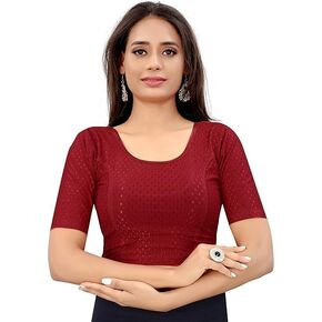 Round Neck dobby Cotton Lycra Stretchable Elbow Sleeve Readymade Blouse stretchable blouse - women readymade blouses