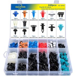OAUTOO 240pcs Body Side Hardware Quick-Select Kit for Toyota & Lexus Bumper Cover Engine Under Cover Fender & Rocker Molding Clip Assortment