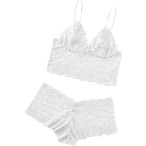 Sexy Sheer Floral Lace Pajamas Lingerie Set High Waist Sleepwear Bra and Panty 2 Piece Nightwear