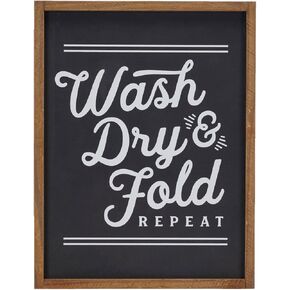 Wash Dry & Fold Repeat Laundry Sign Farmhouse Wooden Laundry Room Signs Wall Decoration Laundry Sign Wall Art Decor - Black, 13.98" x 17.99"