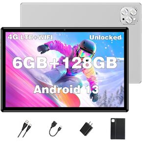 Tablet Android Tablets, 2024 Newest Octa-Core Android 13 Unlocked Tablet with SIM Card Slot, 128GB ROM+4GB RAM, 10 Inch5MP+13MP Camera/5G WIFI GPS/BT/6000mAh/1280*800 IPS Screen/Cellular Tablet