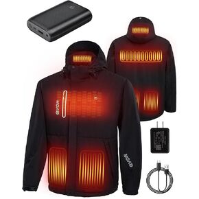Heated Jackets for Men with 12V Battery, Detachable Hood and Battery Pack, Winter Outdoor Sports Softshell Heated Coat