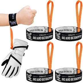CHERAINTI Glove Leash, Sport Glove Safety Strap 4 Pcs Slim Handcuffs Ski Gloves Leash Elastic Wrist Leash Handcuffs with Pattern Skiing Snowboard Outdoor Accessories for Hanging Glove