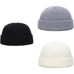 Pack of 3 Plain Winter Toque Hats Beanie Custom Unisex, Black, White and Grey
