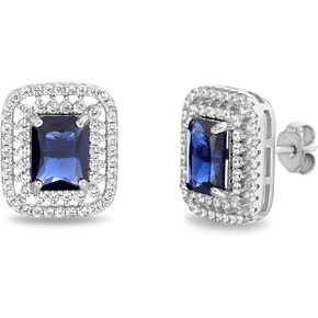 925 فضة الزمرد قص مقلد الياقوت الأزرق وزركونيا مكعب أقراط الزفاف للنساء in Kuwait