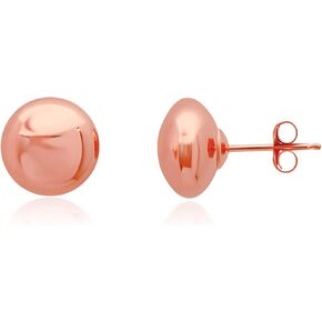 MAX + STONE Rose Large Gold Ball Earrings 14k Real Gold | 7MM Real Gold Post, Half Button Stud for Women Men