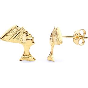 14k REAL Yellow Gold Egyptian Queen Stud Earrings (7 x 13 mm)