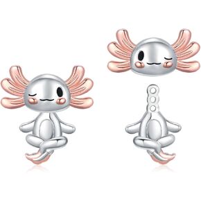 925 Sterling Sliver Animal Stud Earrings for Women Axolotl/Highland Cow/Corgi Earrings Animal Jewelry for Women