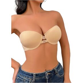 Milumia Women's Strapless Push Up Bra Front Closure Bandeau Bra Unpadded