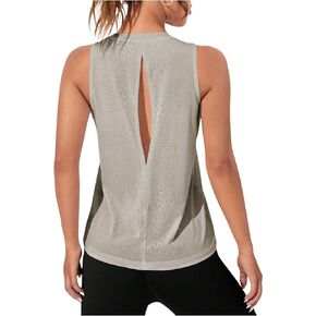 OYOANGLE Women's Workout Tank Top Sleeveless Crew Neck Open Back Sports Athletic Shirts Running Yoga Tops