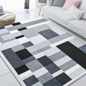 Modern 5x8 Washable Area Rug, Faux Wool Super Soft Yellow Rug, Patchwork Geometric Rug for Living Room, Non-Slip Indoor Throw Rug for Bedroom, Abstract Floor Carpet Ideal for Room Decor