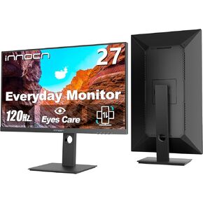 INNOCN 27" Monitor 120Hz FHD 1920 x 1080p IPS PC Computer Desktop Gaming Display Built-in Speaker, Eyes Care, Height/Pivot Adjustable, HDMI, VGA, VESA Mountable - Black, 27D1FR