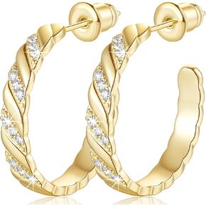 Cossa Gold Hoop Earrings 14K Gold Earrings Hoops 14K Gold Earrings Open-Cut Thick Hoop Earrings Diamond Earrings Small Hoop Jewelry Present 22mm