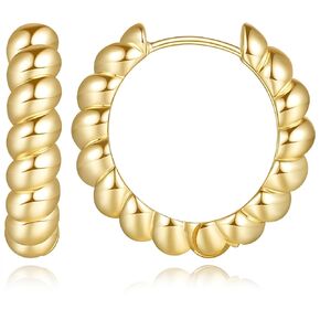 Cossa Hoop Earrings for Women 14K Gold Earrings Gold Huggie Earrings Huggie Hoops Chunky Gold Hoop Earrings Twisted Rope Design Ideal Presents 25mm