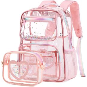 Clear Backpack for Girls,Transparent Backpacks Crossbody Bag for Kids Elementary School Student,Heavy Duty See Through Daypack Clear Bookbag Stadium Approved for Teen,College,Work,Travel,Concert Black