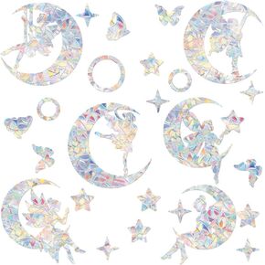 SUPERDANT 25PCS Moon Fairy Window Stickers Stars Window Decals for Bird Strikes Shining Anti-Collision Window Clings Decals Window Strike Prevention Stickers Prevent People Bird Strike on Glass