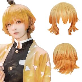 Anime Cosplay Wig Inosuke Female Wig Demon Slayer Cosplay Costume with Long Black Blue Straight Hair for Women Halloween, Christmas, Cosplay Party + Wig cap