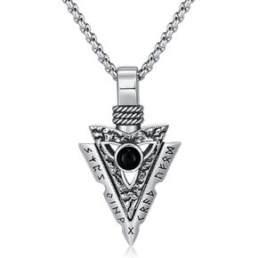 Runes Arrowhead Viking Necklace for Men 925 Sterling Silver Arrow head Obsidian Necklace Nordic Viking Pendant Jewelry Gifts for Women