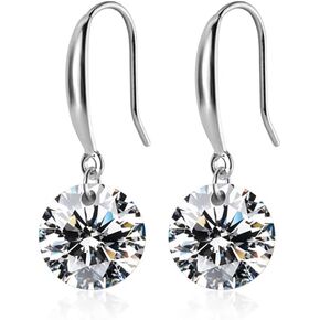 SLUYNZ Solid 925 Sterling Silver Cubic Zirconia Drop Earrings for Women Teens Simulated Diamond Dangle Earrings Brilliant Cut Crystal Wedding Earrings