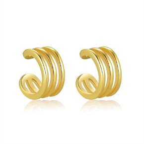 Obidos 14K Gold Plated Cubic Zirconia Sparkling Round Huggie Ear Cuff Gold Earrings for Women | Clip On Cartilage | Ear Cuffs for Non Pierced Ears Cartilage Earrings