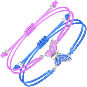 MJartoria BFF Bracelets for 2-Butterfly Matching Bracelets Adjustable Strand Best Friends Bracelet Handmade Charm Friendship Bracelets Jewelry Gifts for Women Couples