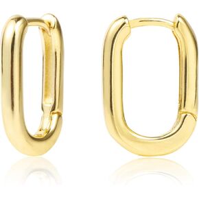 ALEXCRAFT Small Gold Silver Rectangle Hoop Earrings 11mm 14k Gold Plated U Shape Trendy Oval Hoop Earrings for Women Men
