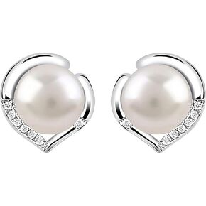 QUADRI Pearl Earrings for Women, 925 Sterling Silver Heart-Shaped Earrings, Cultured Pearl 6.5mm, Jewelry Gift Idea, Made in Italy, Box Included