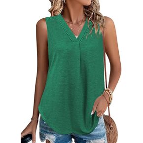 Womens Summer Tank Tops 2024 Trendy Dressy Lace Crochet Sleeveless V Neck T Shirts Blouses Loose Fit Tunics Tee