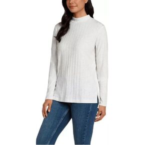 Matty M Women's Soft Stretch Ribbed Knit Tunic, Heather Pearl Gray, L