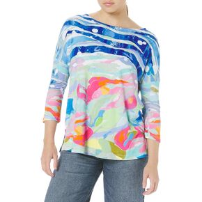 Ali Miles Women's Printed Knit Tunic with Heat Set Detail
