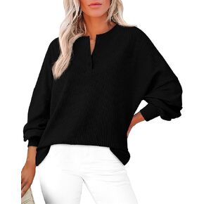 Zenlonr Womens Fall Tops 2024 Long Sleeve Crew Neck Knit Shirts Loose Button Business Casual Blouses Tunics