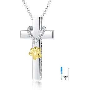 Sterling Silver Cross Urn Necklace - Memorial Pendant Cremation Jewelry Keepsake Pendant Gift for Ashes for Women Men