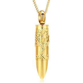 XSMZB Bullet Cremation Ashes Jewelry Tree of Life Keepsake Urn Necklace for Ashes Stainless Steel Memorial Pendant for Women Men