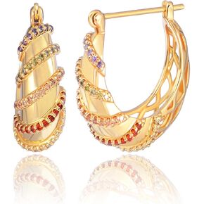 14K Glod Hoop Rhinestone Earrings for Women Costume Jewelry
